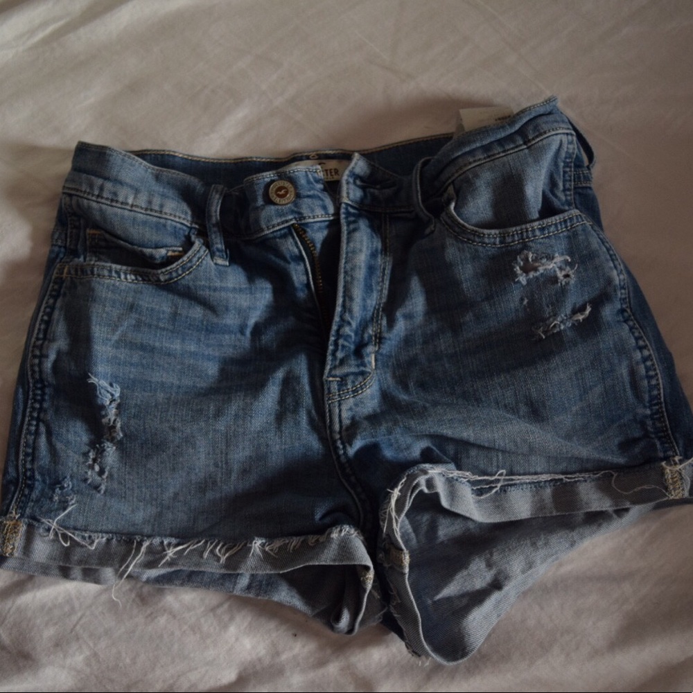 high waisted denim distressed shorts